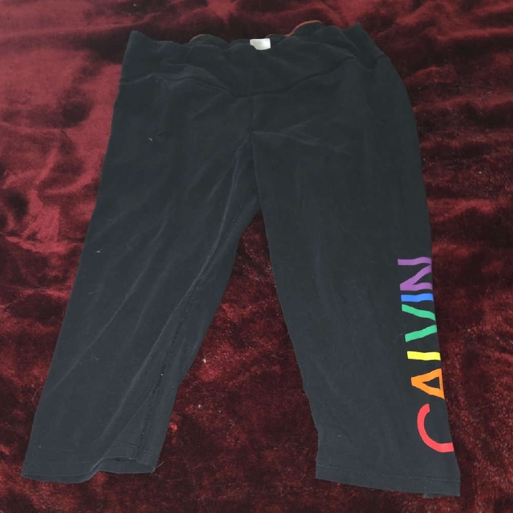 Calvin Klein Rainbow Plus Size XXL Black Leggings with Colorful Logo